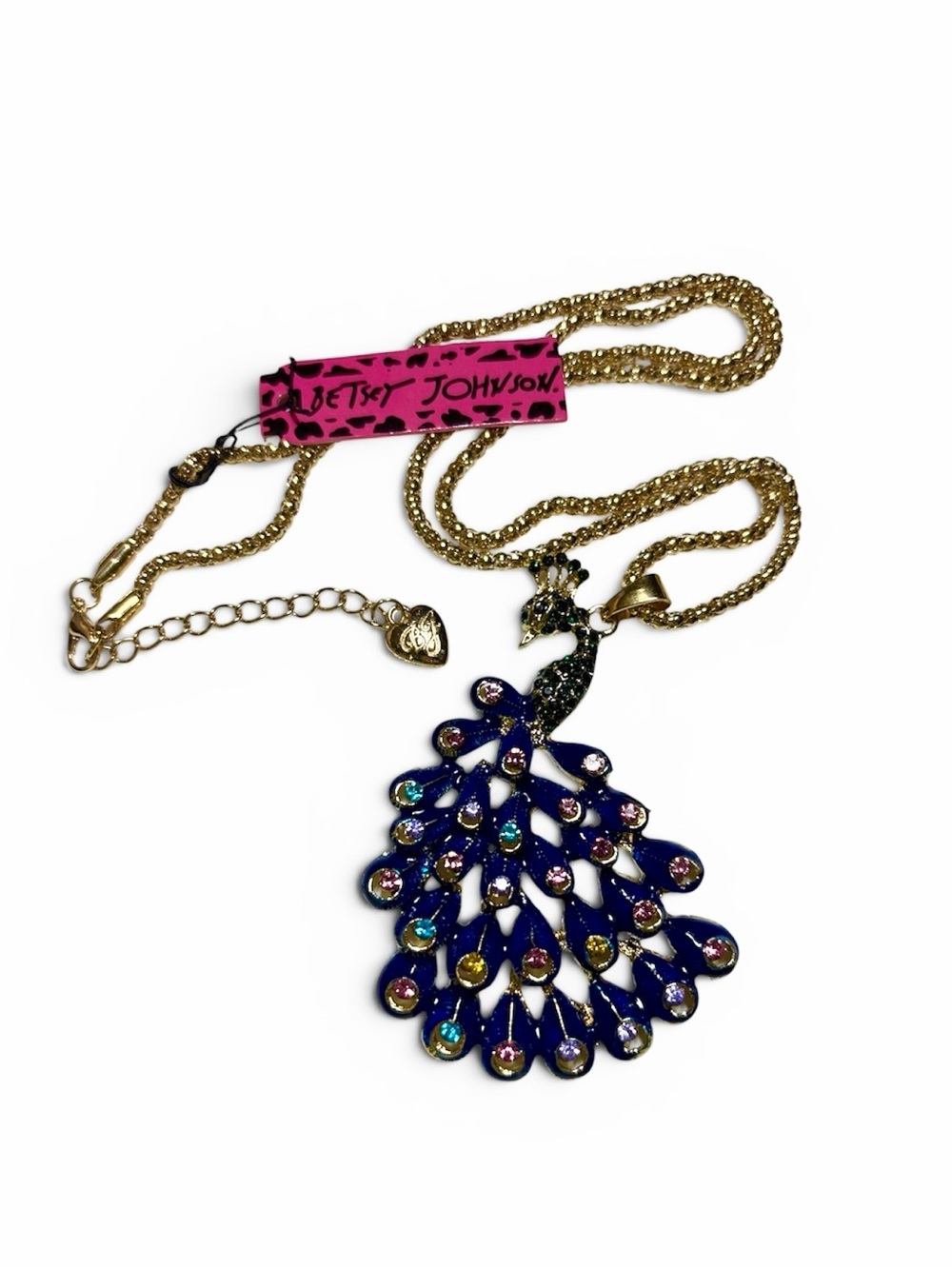 Betsey Johnson Peacock Necklace NWT Blue Rhinestone Statement Colorful